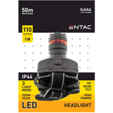 Entac Φακός Κεφαλής Zoom 1W Πλαστικός